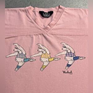 VTG Woolrich 1987 Sheep Graphic Shirt Pink V Neck Novelty Tee—Large*